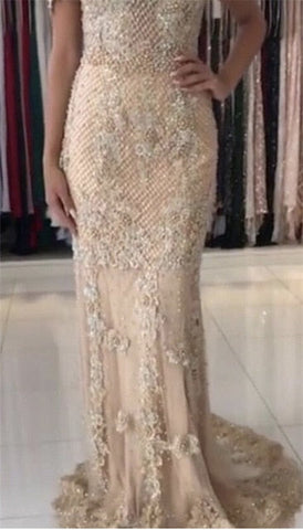 Robe de soirée sirène rose sexy et élégante, en dentelle, avec des diamants et des perles, photo réelle, LA6355, 2025