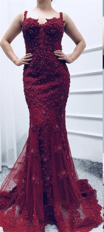 Robe de soirée sirène rose sexy et élégante, en dentelle, avec des diamants et des perles, photo réelle, LA6355, 2025