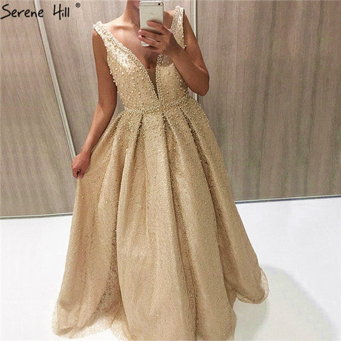 Robe de soirée longue et sexy sans manches, décolleté plongeant en V, perles et cristaux, LA6173