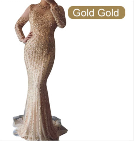 Long Sleeves Sparkly Evening Dresses Mermaid Diamond Beading Evening Gown  LA6591