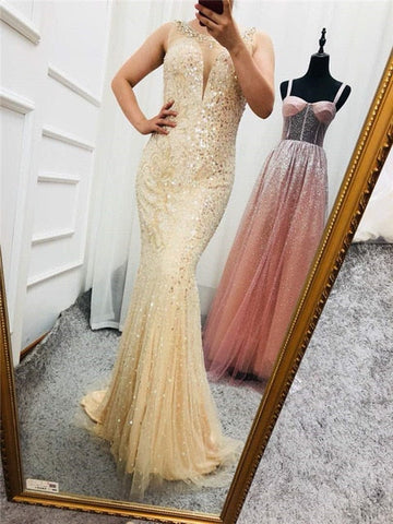 En solde, aucun retour ni remboursement. Robe de soirée élégante et luxueuse, sans manches, style sirène, paillettes scintillantes, grise, LA6580