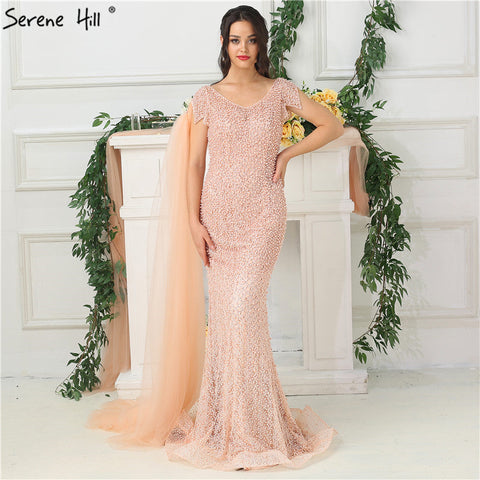 On Sale No Return No Refund  Peach Pearl   Mermaid Evening Dresses Evening Gowns LA6642