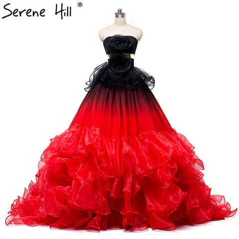 Luxury Gradient Color Ruffles Evening Dress Bridal Evening Dress HA2113