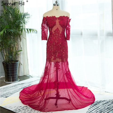 Off Shoulder Sexy Mermaid Evening Dress Lace Half Sleeves Photography HA2139