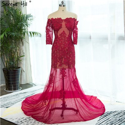 Off Shoulder Sexy Mermaid Evening Dress Lace Half Sleeves Photography HA2139