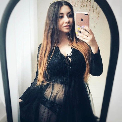 Robe de soirée bleue transparente à manches longues, taille personnalisée, grande taille HA2098