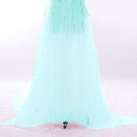 Robe de soirée bleue transparente à manches longues, taille personnalisée, grande taille HA2098