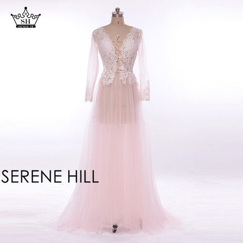 Robe de soirée bleue transparente à manches longues, taille personnalisée, grande taille HA2098