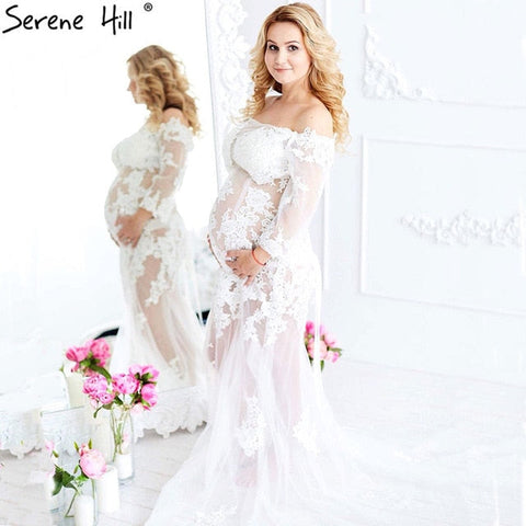 On Sale No Return No Refund Perspective Off Shoulder Tulle Evening Dress Pregnant Lace Photography Dress HA2112