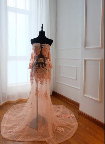 On Sale No Return No Refund Perspective Off Shoulder Tulle Evening Dress Pregnant Lace Photography Dress HA2112