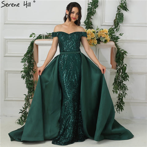 Off Shoulder Luxury Sparkle Evening Dresses Boat With Train LA6659