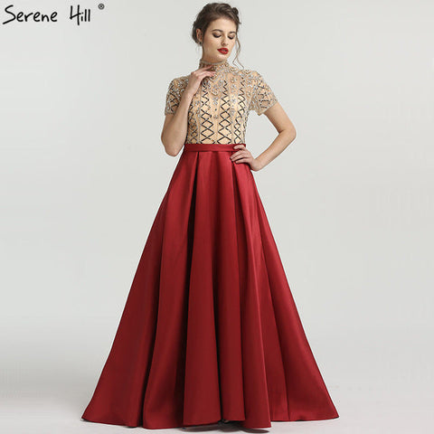 Robe de soirée tendance à col montant et manches courtes, perles et paillettes, en solde, sans retour ni remboursement, LA6568