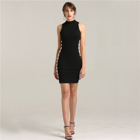 Robe de soirée simple noire à découpes diamant, sans manches, en cristal, en solde, sans retour, sans remboursement, LA6240