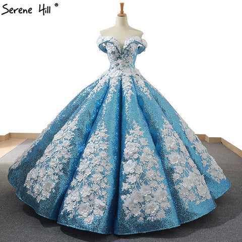 Robe de mariée luxueuse à épaules dénudées, faite à la main avec des fleurs et des perles de Red Bean