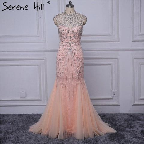 Mermaid Evening Dresses O-Neck Rhinestones Beading Formal Evening Party Dress LA6187