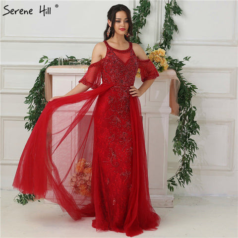 Robe de soirée sexy à manches mi-longues et perles diamantées, design Dubaï, LA6691
