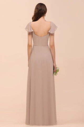 Puff Sleeve Khaki Bridesmaid Dress Side Spolit Maid of honor dress