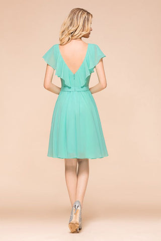Puffy Knee Length Bridesmaid Dress Chiffon V-Neck Casual Short Dress