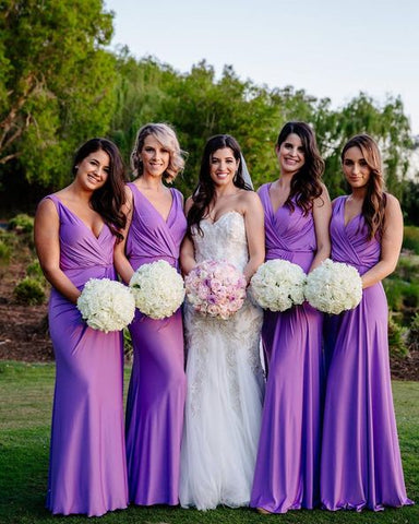 Baoleely Sheath V Neck Chiffon Sleeveless Purple Bridesmaid Dresses