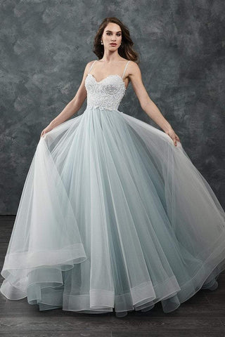 Sleeveless Beaded Bodice Tulle Wedding Gown