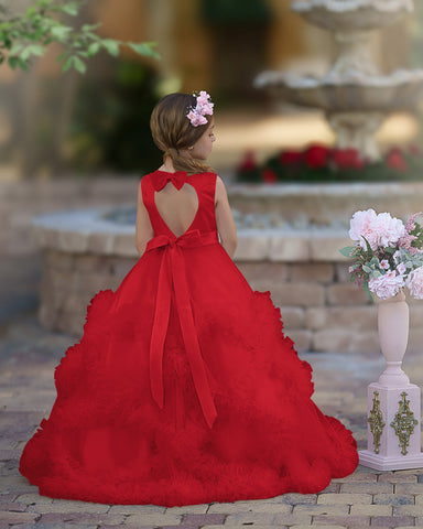 A-line Satin Tulle Floor-length Cascading Ruffles Flower Girl Dress