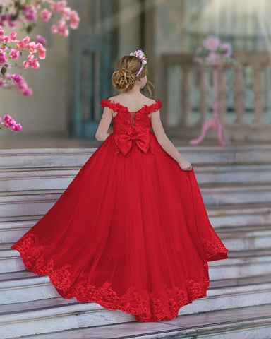 Ball-Gown/Princess Lace Sweep Train Pink Birthday Dress