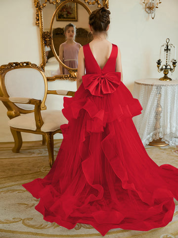 Ball-Gown/Princess Satin Tulle Floor-length Flower Girl Dress