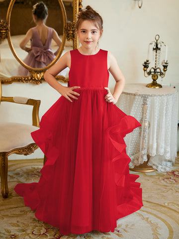 Ball-Gown/Princess Satin Tulle Floor-length Flower Girl Dress