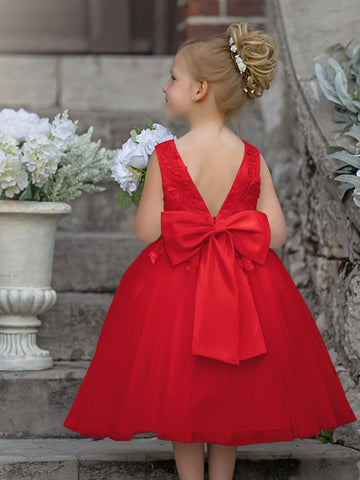 Sleeveless Lace Tulle Knee Length Flower Girl Dress