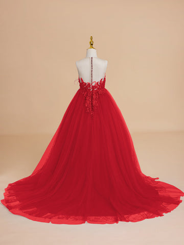 Ball-Gown/Princess Tulle Sweep Train Flower Girl Dress