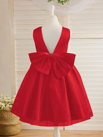 Ball-Gown/Princess Satin Tulle Knee-length Flower Girl Dress