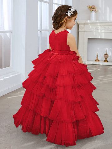 Ball-Gown/Princess Pearl Pink Sleeveless Tulle Bow Flower Girl Dress (010220814)