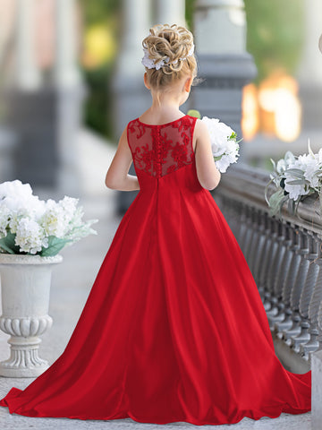A-line Lace Satin Floor-length First Communion Flower Girl Dress