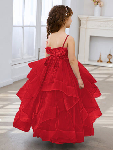 Slate Blue A-Line Princess Sleeveless Tulle Flower Girl Dress