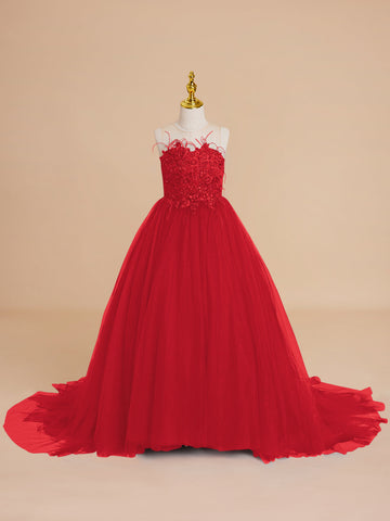 Ball-Gown/Princess Tulle Sweep Train Flower Girl Dress