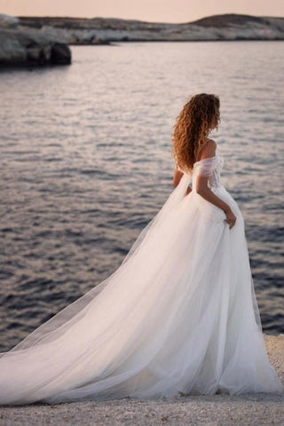 Romantic spaghettistraps capsleeves aline lace Wedding dresses