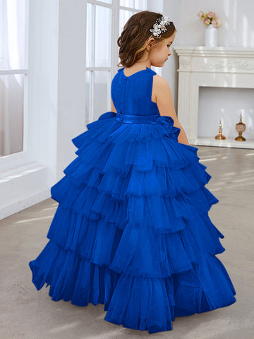 Ball-Gown/Princess Pearl Pink Sleeveless Tulle Bow Flower Girl Dress