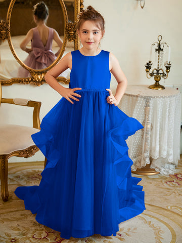 Ball-Gown/Princess Satin Tulle Floor-length Flower Girl Dress