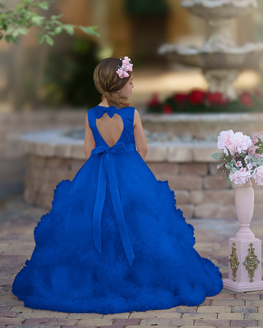 A-line Satin Tulle Floor-length Cascading Ruffles Flower Girl Dress