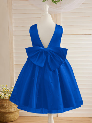 Ball-Gown/Princess Satin Tulle Knee-length Flower Girl Dress