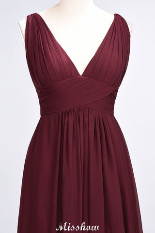 Ruffle Chiffon Sleeveless Evening Maxi Gown V-Neck Bridesmaid Dress