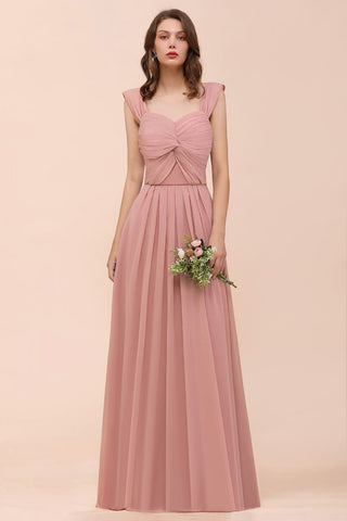 Ruffle Straps A-line Maxi Dusty Pink Bridesmaid Dress for Girls