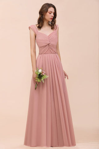 Ruffle Straps A-line Maxi Dusty Pink Bridesmaid Dress for Girls