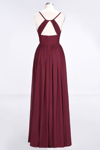 Ruffles Chiffon Spaghetti-Straps V-Neck Sleeveless Floor-Length Bridesmaid Dress
