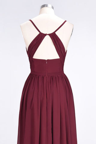 Ruffles Chiffon Spaghetti-Straps V-Neck Sleeveless Floor-Length Bridesmaid Dress