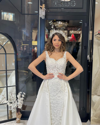 Sexy Floor Length Sweetheart Traps Sleeveless Mermaid Lace Weddding Dress with Court Train