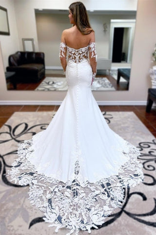 Sexy Long Mermaid Sweetheart Lace Wedding Dresses With Long Sleeves