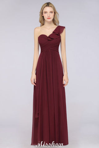 Sexy One-Shoulder Sweetheart Sleeveless Bridesmaid Dress Ruffles Beach Wedding Party Dress