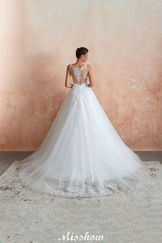 Sexy Pluging V-Neck Wedding Dress Sheer Lace Aline Bridal Gown