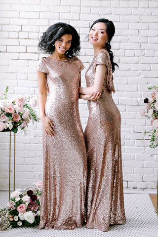 Sexy Sequined Bridesmaid Dresses Rose Gold Long Wedding Guest Dresses